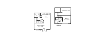 A floor plan of a two level home with a living/commercial area on the lower level and a bedroom on the upper level.