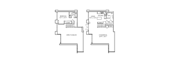 A floor plan shows a bedroom, living room, kitchen, and bathroom.