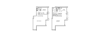 A floor plan shows a bedroom, a living area, a kitchen, and a commercial space.