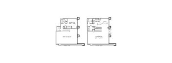 A floor plan shows a bedroom, a bathroom, a kitchen, and a living room.