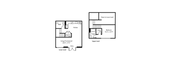 A floor plan of a two level home with a living/commercial space on the lower level and a bedroom on the upper level.