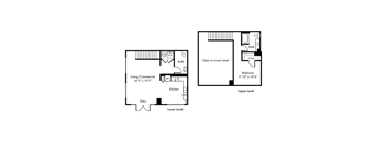 A floor plan of a two-level home with a living/commercial space on the lower level and a bedroom on the upper level.
