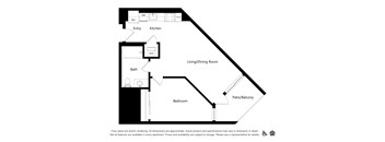 a floor plan of a house with a bedroom and a living dining room