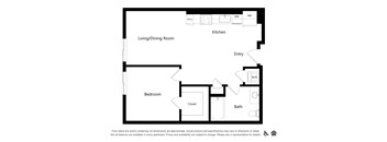 this floor plan is an approximation of a 1 bedroom floor plan