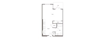 A floor plan of a house with a patio, living room, kitchen, bath, and closet.