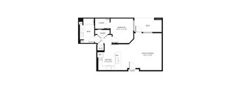 A black and white floor plan of a small apartment.