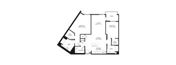 A black and white image of a house floor plan with a laundry room and two bedrooms.