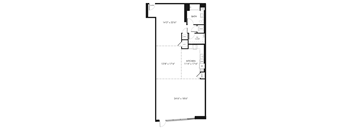 A drawing of a floor plan for a kitchen and bathroom.
