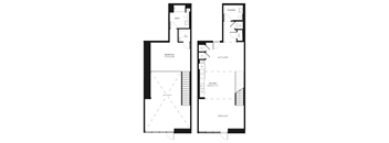 A floor plan of a house with a powder room, bathroom, kitchen, and a bedroom.