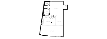 A floor plan of a house with a bathroom, kitchen, and closet.