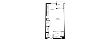 A floor plan of a house with a kitchen, pantry, bathroom, and a studio.
