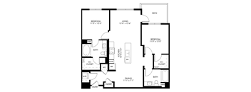 A black and white image of a floor plan for a home with two bedrooms, a living room, a kitchen, a dining area, a bathroom, a pantry, a laundry room, a wine cellar, and a