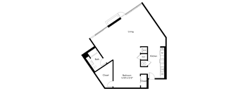 A black and white drawing of a house layout with labeled rooms.