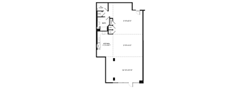 A floor plan of a house with a kitchen, bathroom, and closet.