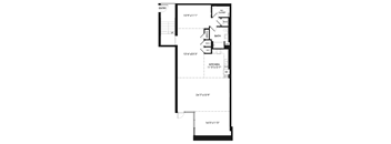 A floor plan of a house with a kitchen, bathroom, and closet.