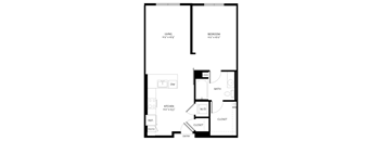 A black and white floor plan of a small apartment.