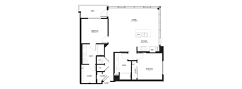 A black and white floor plan of a house with labeled rooms.