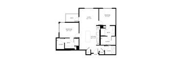 A black and white image of a floor plan for a two bedroom apartment.