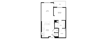 A black and white floor plan of a small apartment.