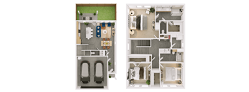 a stylized floor plan of a house and a floor layout with two different layouts