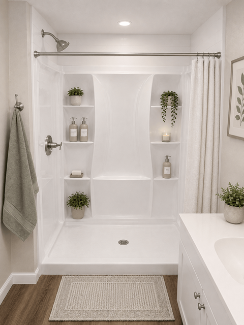 Modern bathroom with walk-in shower at Southside Apartments, Jacksonville, Florida