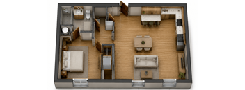 3D floor plan of one bedroom apartment layout at Southside Apartments, Jacksonville, 32216