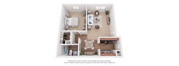 a stylized floor plan with a bedroom and living room at Avery Trace, Port Arthur, TX, 77642