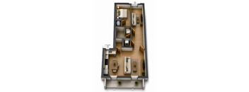 3D floor plan of 519 square foot apartment at Southside Apartments, Florida