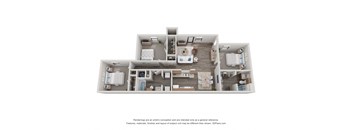 a stylized 3d floor plan of a 3 bedroom apartment at Chapel Ridge of Stillwater, Stillwater, Oklahoma