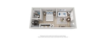 a stylized floor plan of a studio apartment at Colonial Drive Apartments, Orlando, FL
