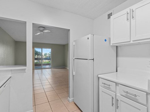 a kitchen with white cabinets and a white refrigerator at Cypress Grove, Lauderhill, 33313