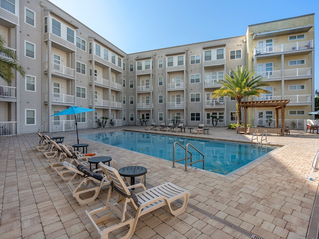 a close up of a quilt with a blue sky in the background at Lake Lofts at Deerwood, Jacksonville, FL, 32216