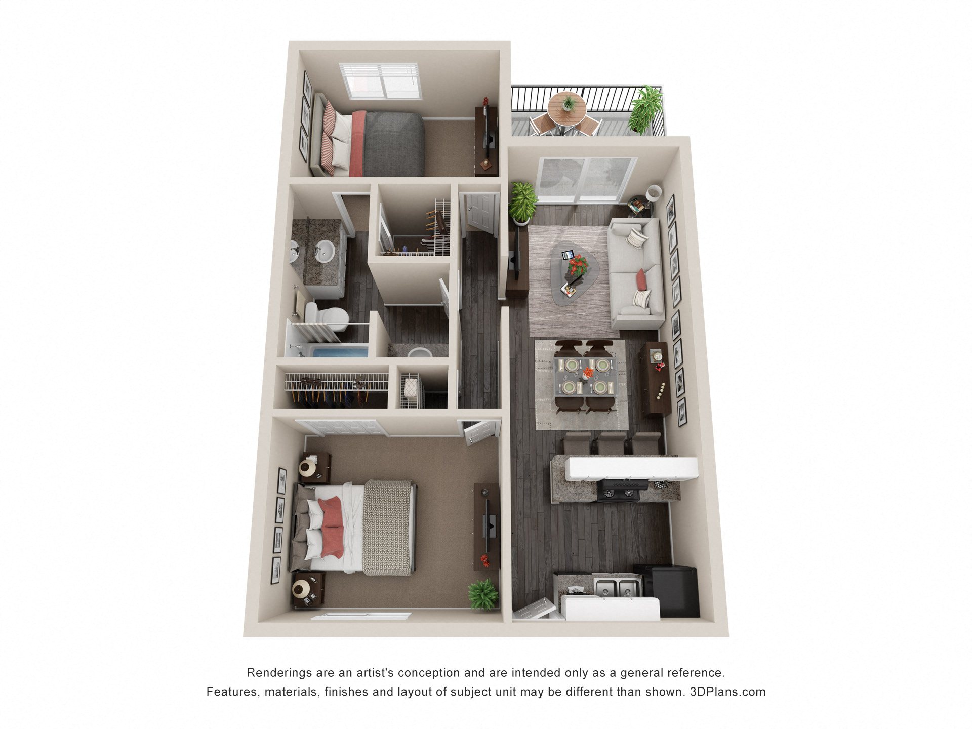 2BD/1B Floor Plan at Oak Chase I, Tampa, FL