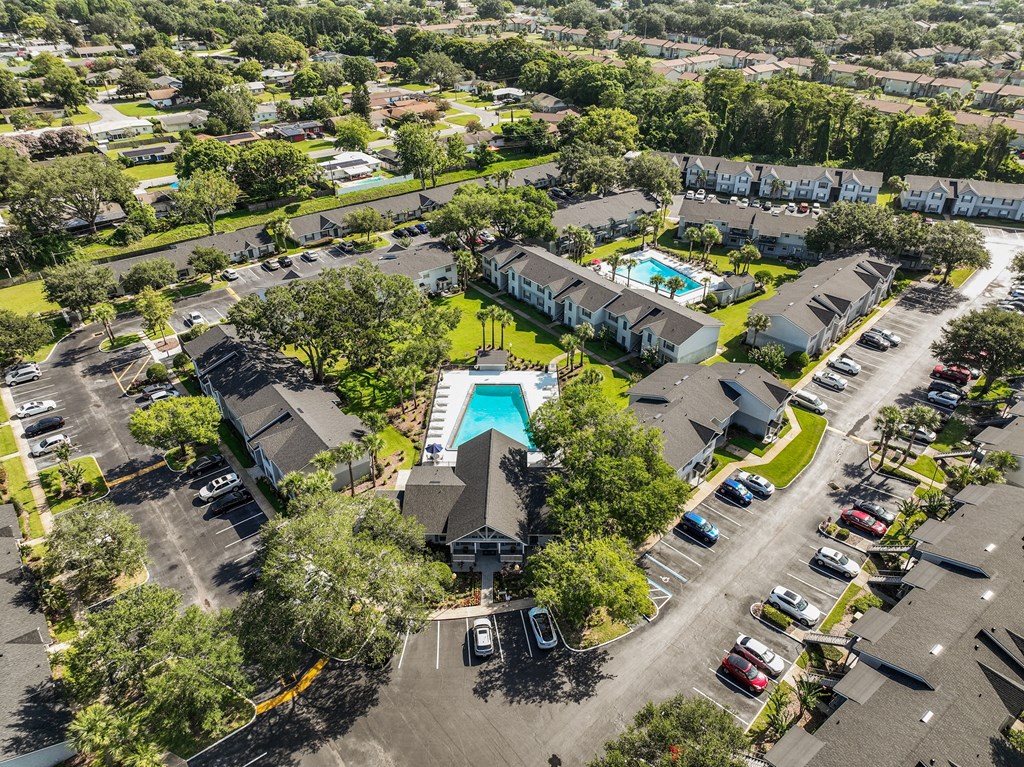 a view of a pool from above in a parking lot at Oak Reserve at Winter Park, Winter Park, FL, 32792