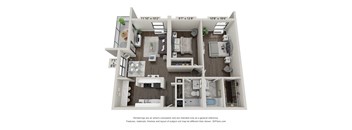 2 Bedroom 3D Floor Plan  at Club at Emerald Waters, Hollywood, Florida