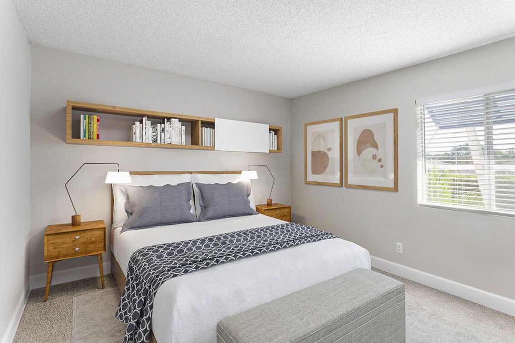 a bedroom with a bed and a window at Lakeside Villas, Florida, 32817