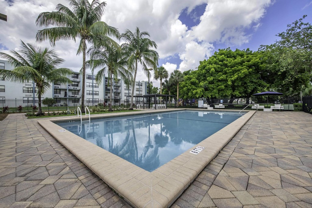 a large swimming pool with palm trees in the background  at Club at Emerald Waters, Florida, 33021