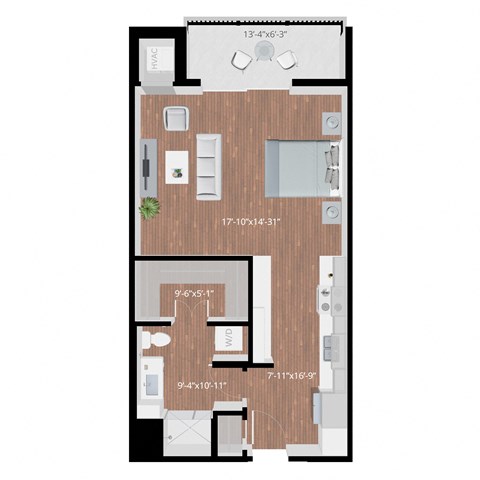 a floor plan of a 1 bedroom apartment