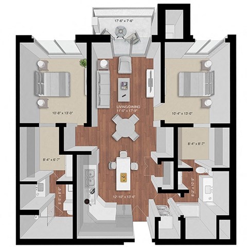 a floor plan of a 3 bedroom apartment
