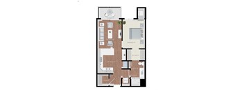 a floor plan of a two bedroom apartment with a bathroom and a balcony