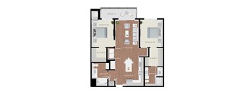 a floor plan of a two bedroom apartment with a bathroom and a balcony