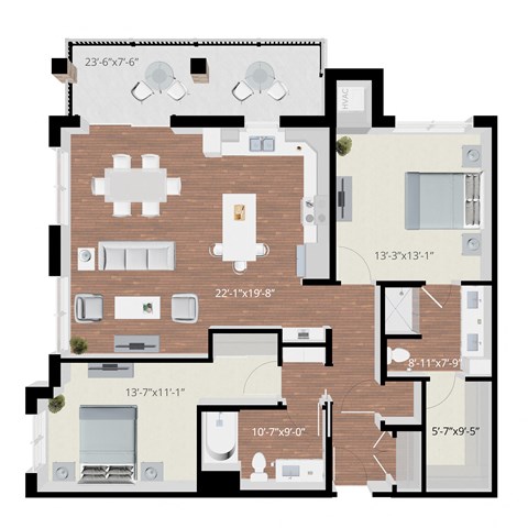 a floor plan of a house with bedrooms and a living room