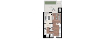 a floor plan of a small apartment with a bedroom and a living room