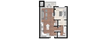 a floor plan of a unit with a wood floor