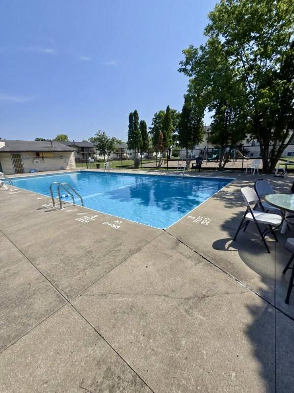 A small pool with a ladder in the middle of it.