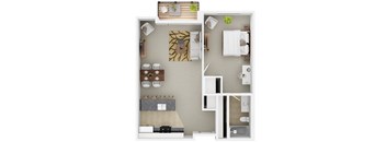 3D floor plan of a Cresta North Valley 1 bedroom 1 bathroom apartment in Albuquerque, NM