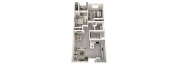 A floor plan of a small apartment with a kitchen, living room, and bathroom.