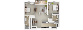 A floor plan of a two bedroom apartment.
