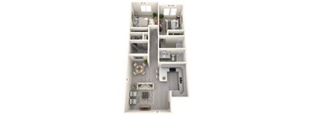 A top-down view of a modern apartment layout.