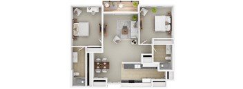 3D floor plan of a Cresta North Valley 2 bedroom 2 bathroom apartment in Albuquerque, NM